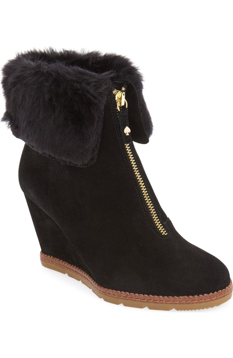 Kate Spade New York kate spade 'stasia' faux shearling wedge bootie, Main, color,