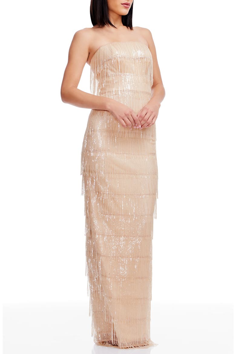 Tanya Sequin Fringe Strapless Dress, Alternate, color, CHAMPGANE