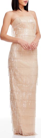 Tanya Sequin Fringe Strapless Dress