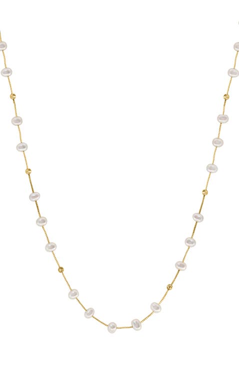14K Yellow Gold Freshwater Pearl & Gold Bead 18'' Necklace