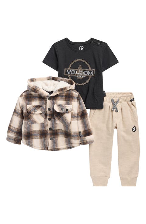 Plaid Shacket, T-Shirt & Joggers Set (Baby)