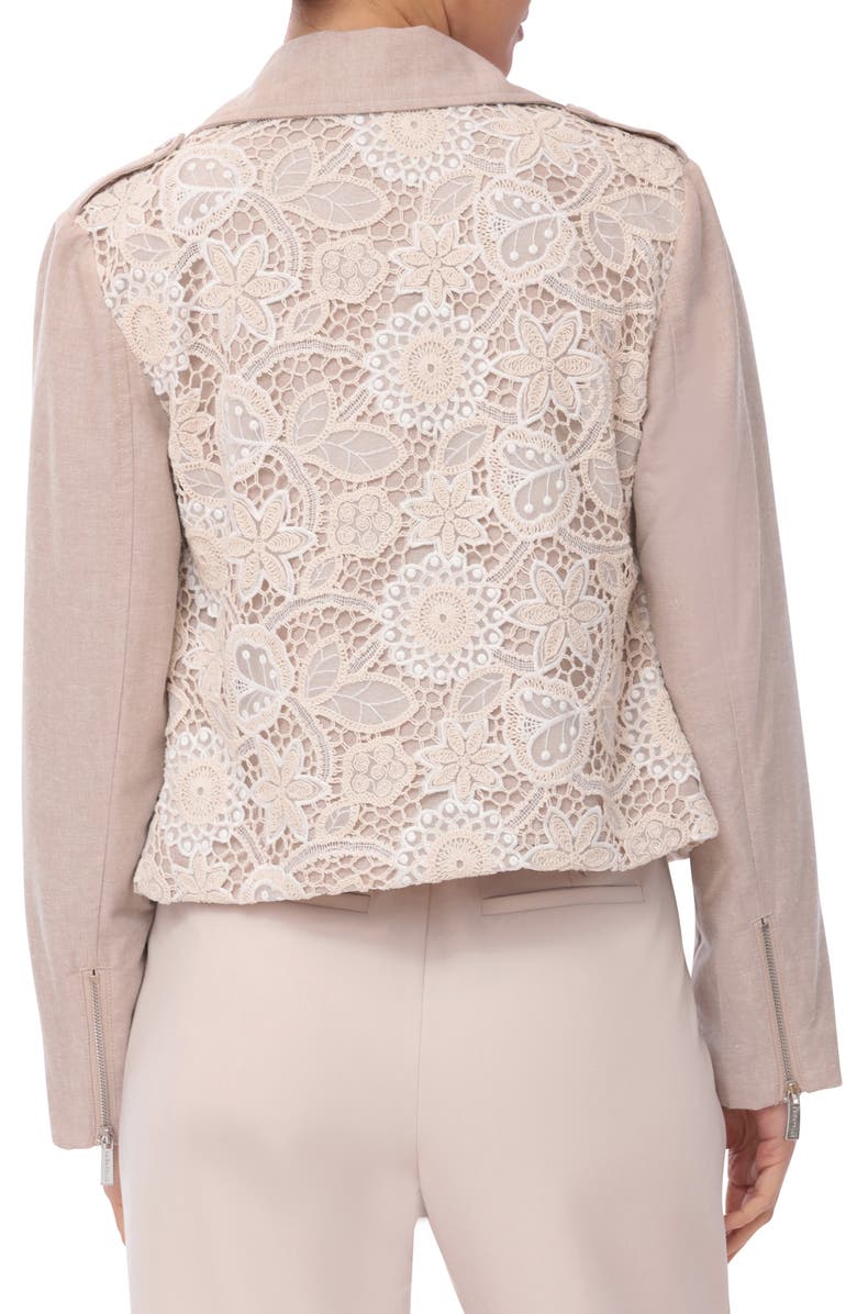 Bagatelle Mixed Media Moto Jacket, Alternate, color, Natural Crochet