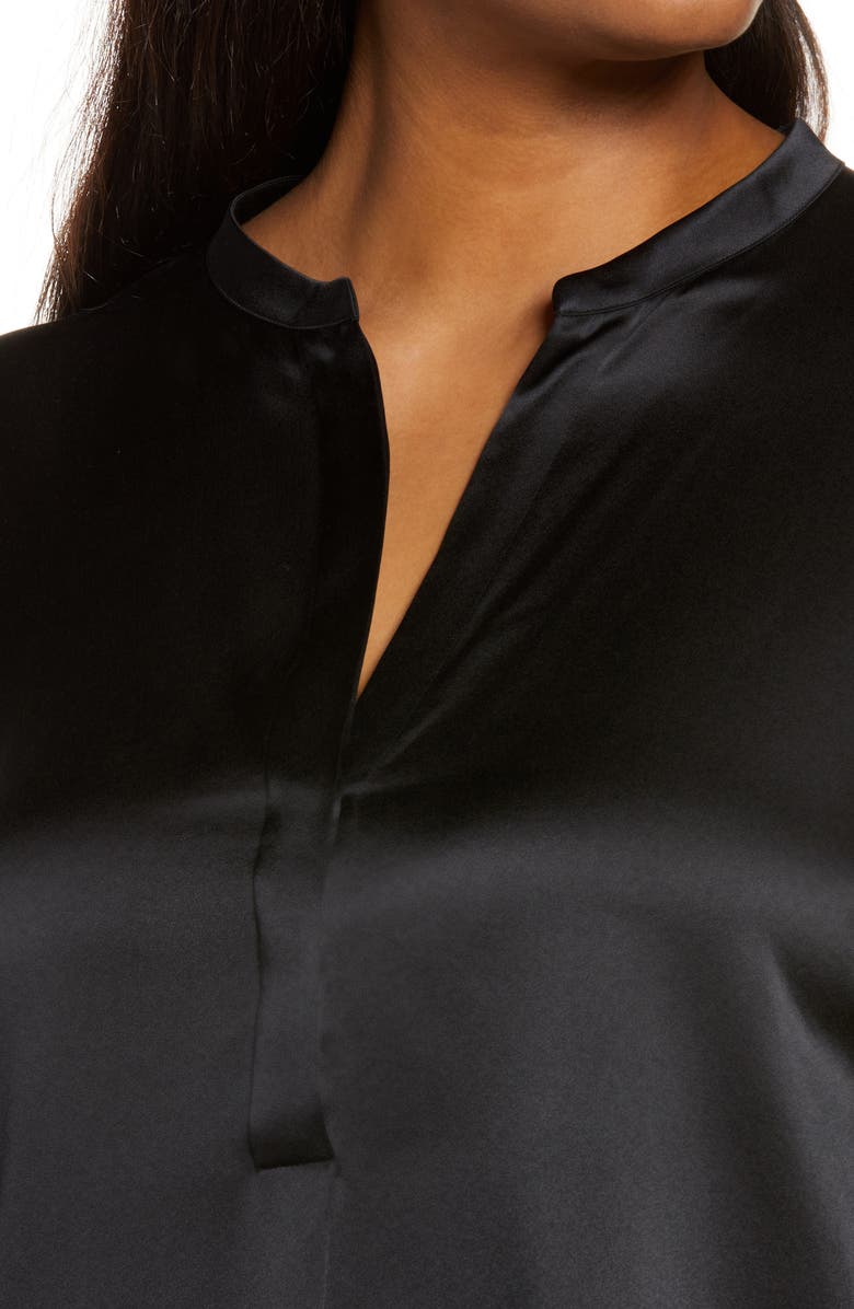 Vince Band Collar Silk Tunic Blouse, Alternate, color, Black