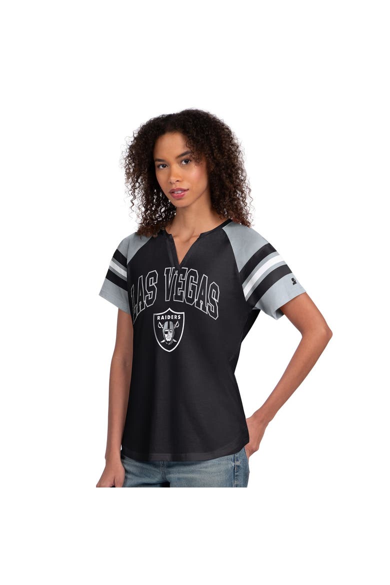 Women's Starter  Black Las Vegas Raiders Game On Notch Neck Raglan T-Shirt, Main, color, Black