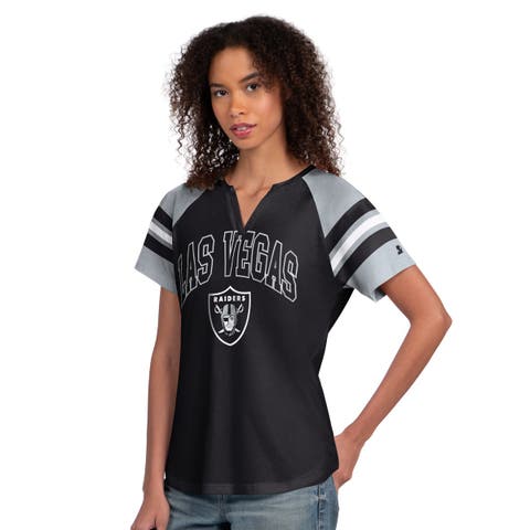 Women's Starter Black Las Vegas Raiders Game On Notch Neck Raglan T-Shirt