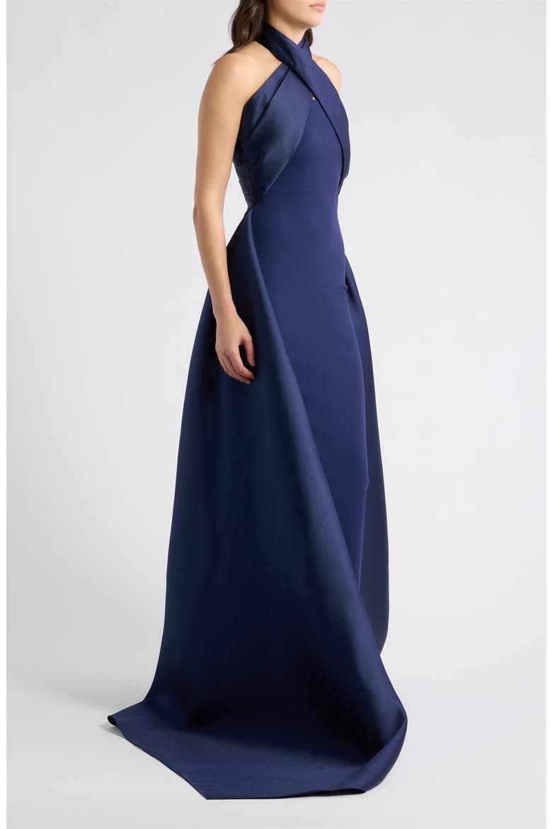 Rumi Mixed Media Halter Gown, Alternate, color, NAVY