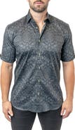 Maceoo Galileo Stretchaztec Black Short Sleeve Performance Button-Up Shirt