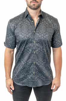 Maceoo Galileo Stretchaztec Black Short Sleeve Performance Button-Up Shirt