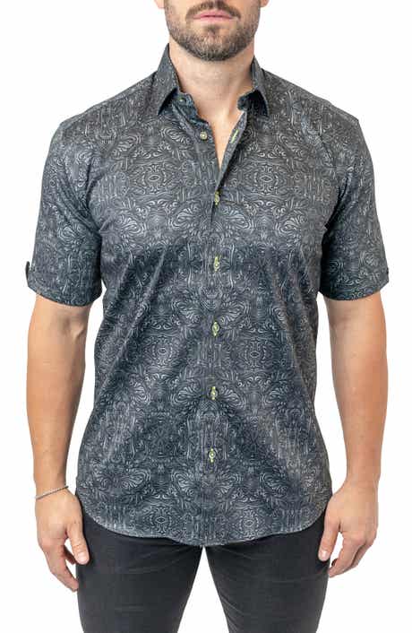 Maceoo Galileo Stretchaztec Black Short Sleeve Performance Button-Up Shirt