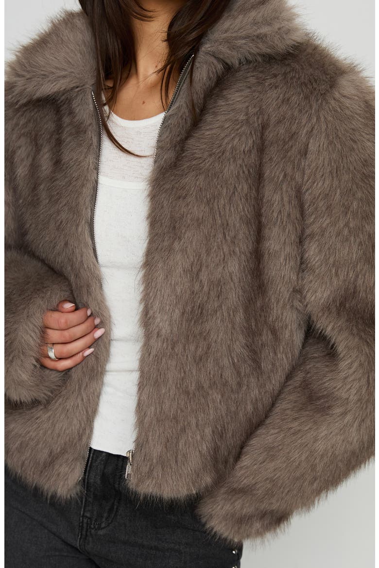 Kimberli Faux Fur Zip Jacket, Alternate, color, BROWN