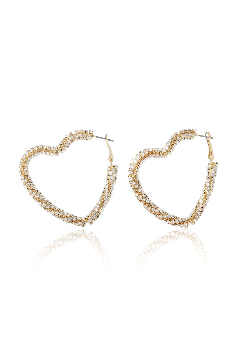 Crystal Heart Hoop Earrings, Main, color, Gold