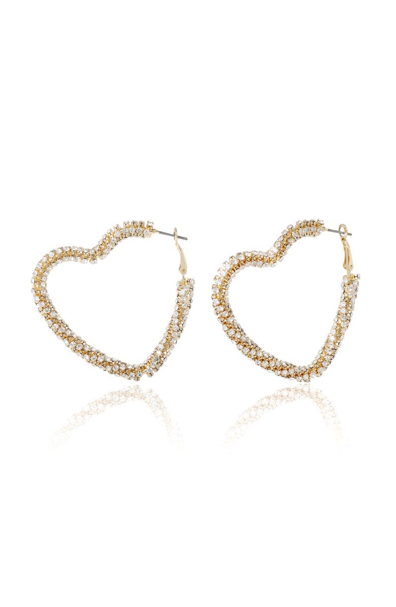 BCBGeneration Crystal Heart Hoop Earrings, Main, color, Gold
