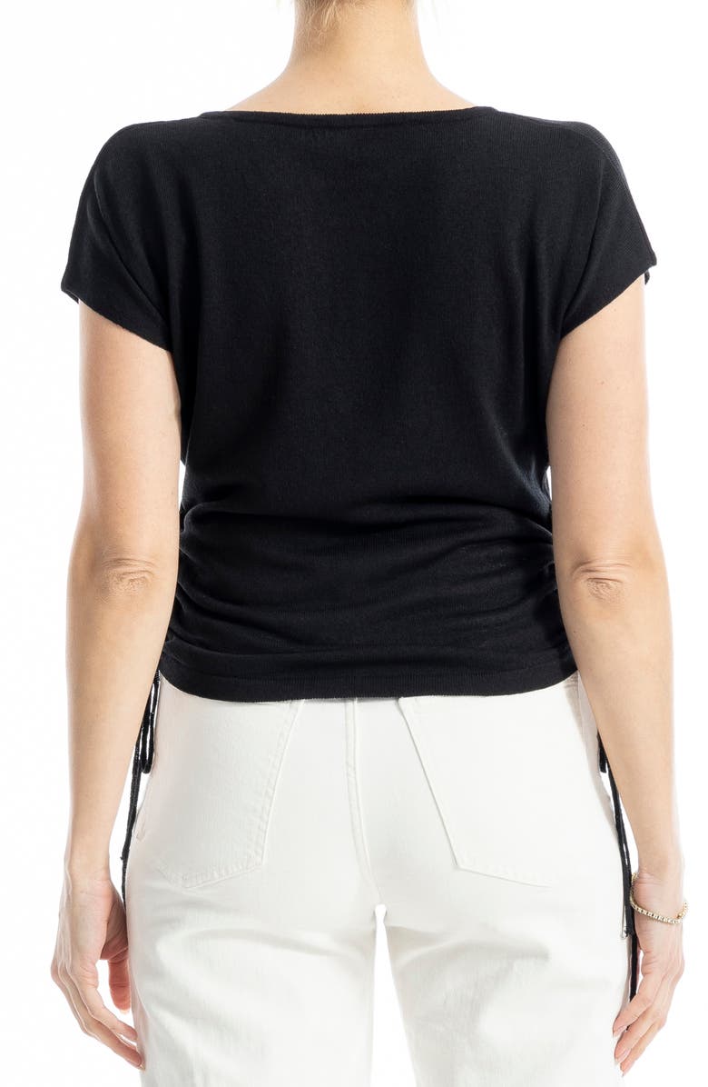 MAX STUDIO Side Ruched Short Sleeve V-Neck Sweater, Alternate, color, Black