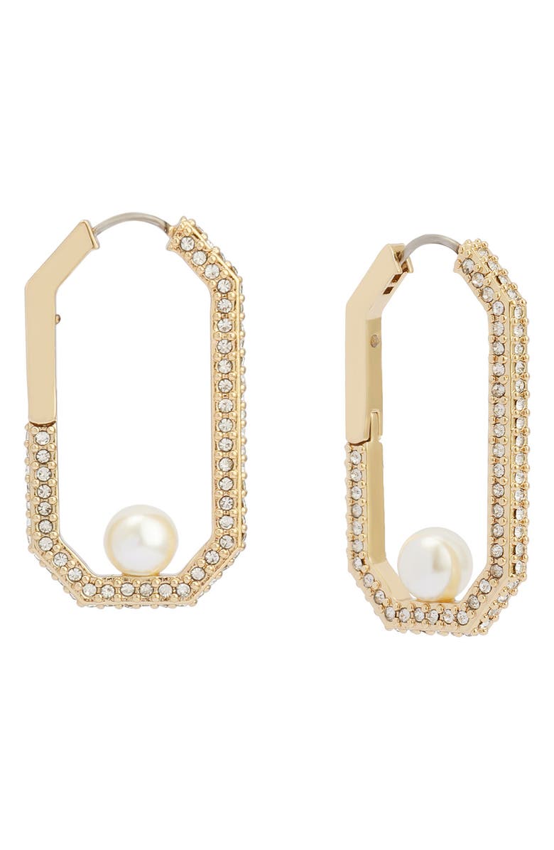 AllSaints Pavé & Faux Pearl Hexagonal Hoop Earrings, Alternate, color, Pearl/ Gold