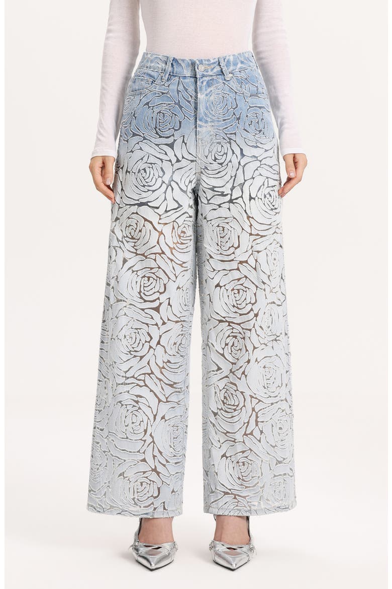 Laser Cut High Waist Wide Leg Jeans, Main, color, LIGHT BLUE