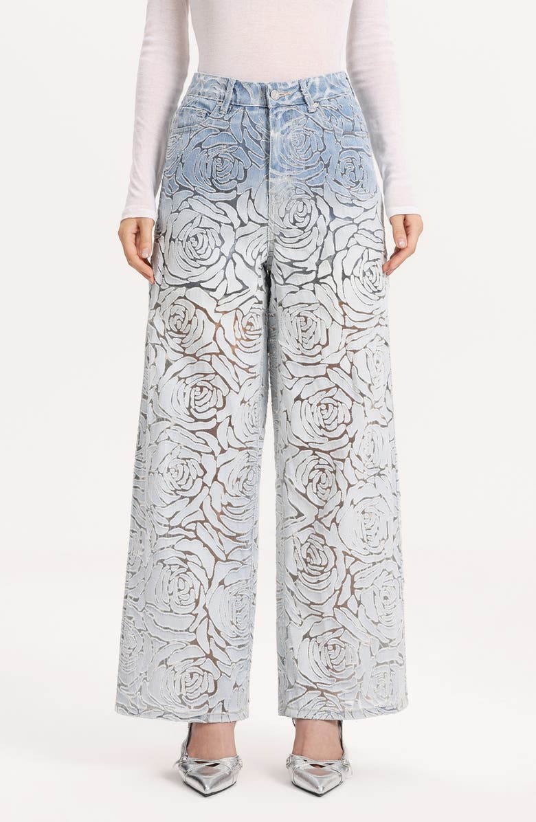 Bayeas Laser Cut High Waist Wide Leg Jeans, Main, color, Light Blue