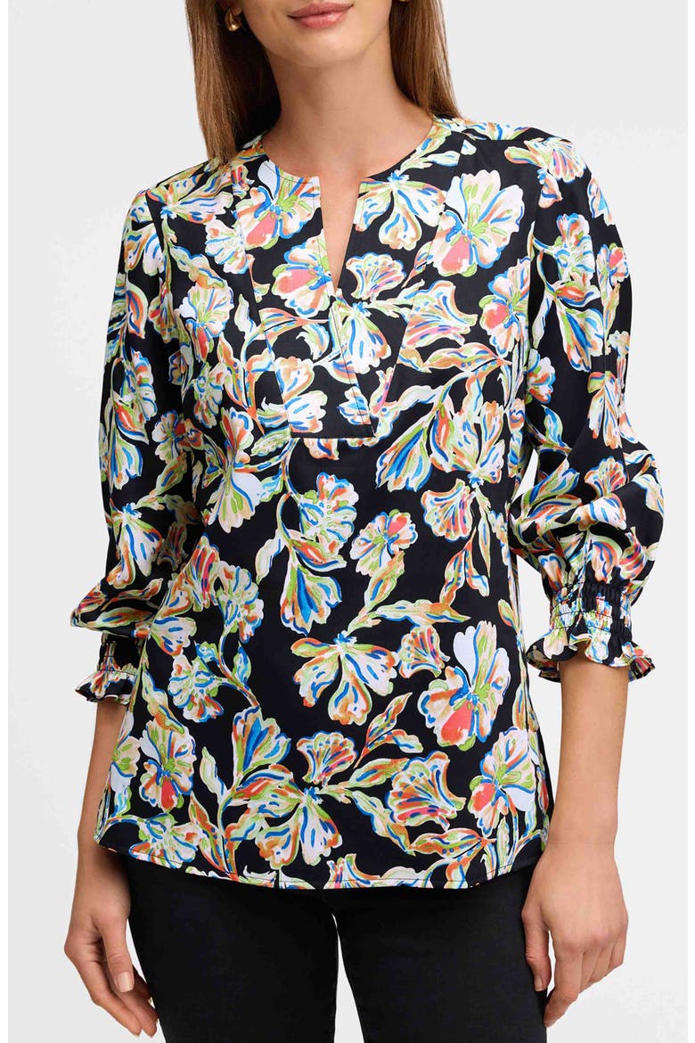 Alicia Floral Cotton Popover Top, Main, color, BLACK MULTI