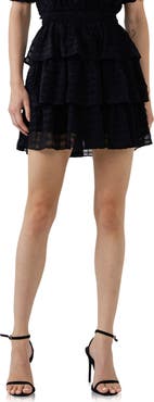 English Factory Gingham Tiered Chiffon Miniskirt
