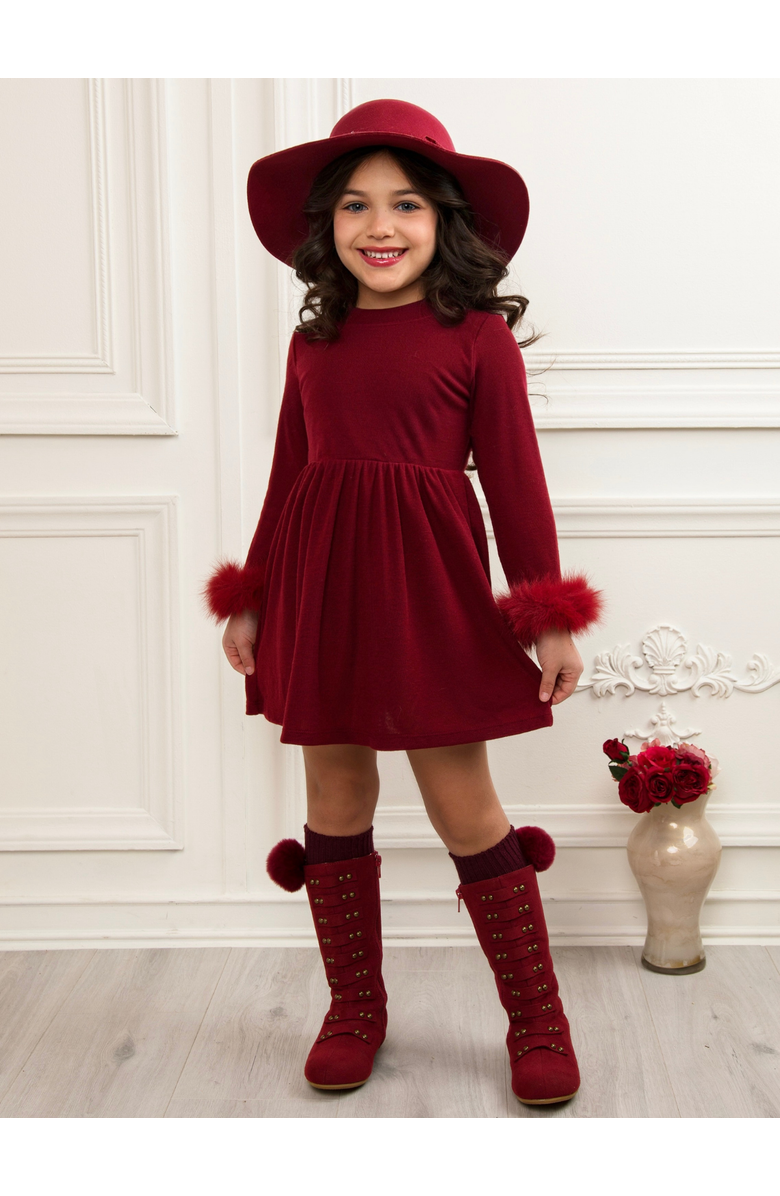 Mia Belle Girls Cranberry Frost  Dress with Luxe Cuffs, Alternate, color, Burgundy