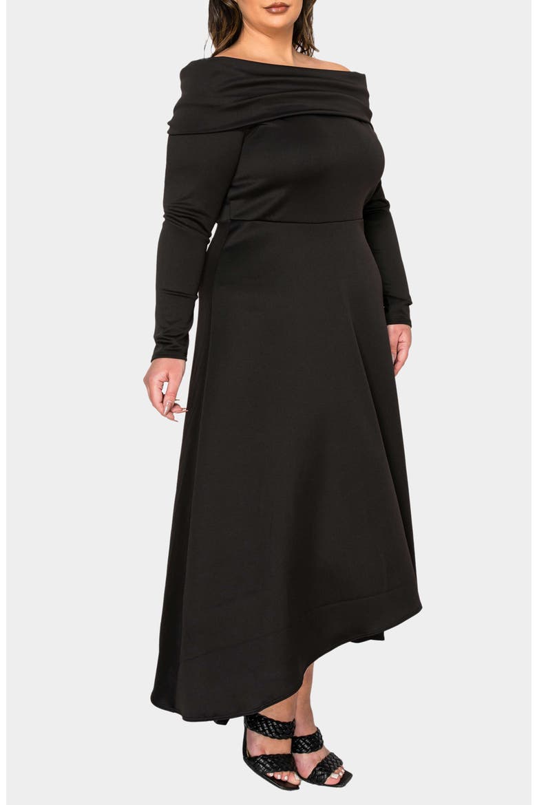 Lyra Off the Shoulder Long Sleeve Maxi Dress, Alternate, color, BLACK