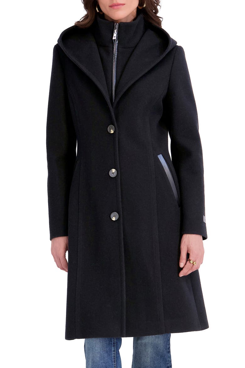 Hooded Bib Coat, Main, color, BLACK