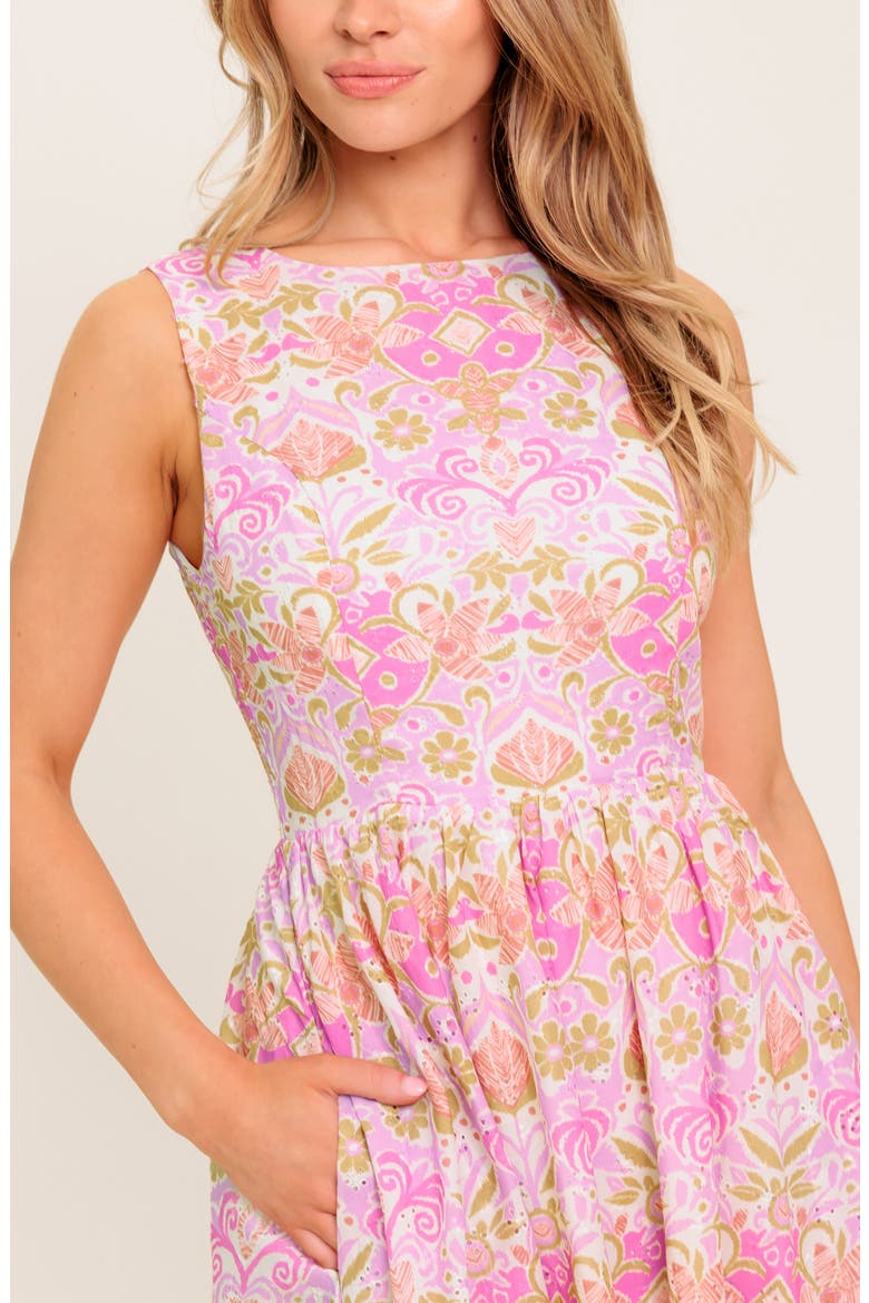 High Neck Fit & Flare Midi Dress, Alternate, color, PINK