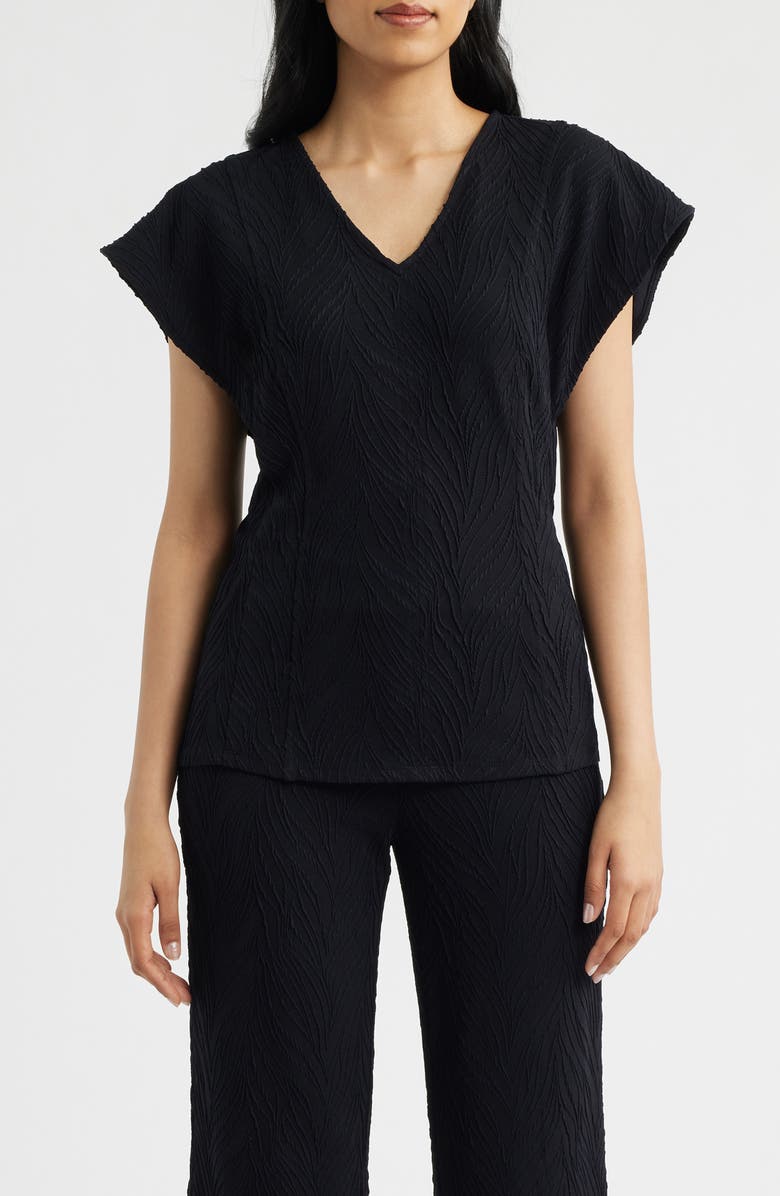 Anne Klein Texture Flutter Sleeve Top, Main, color, Anne Black