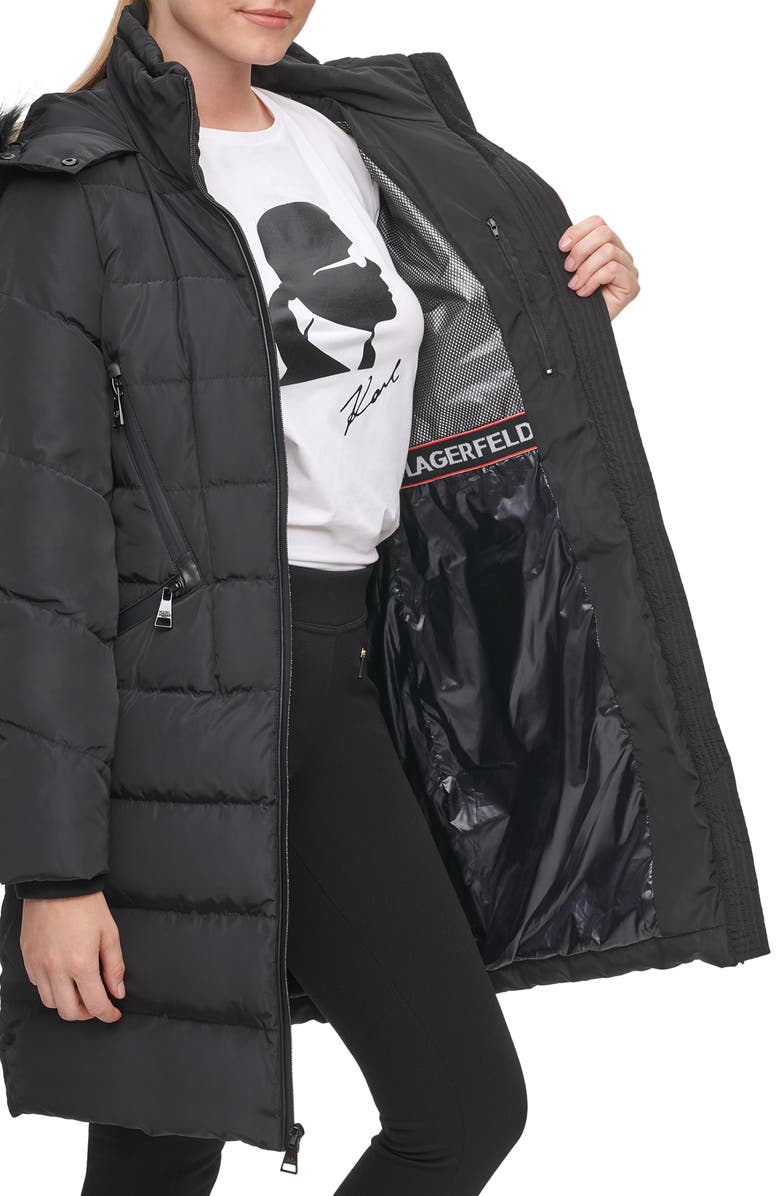 KARL LAGERFELD PARIS Water Resistant Down & Feather Parka with Faux Fur Trim, Alternate, color, 