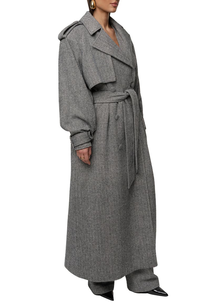 Herringbone Oversized Trench Coat, Alternate, color, Black
