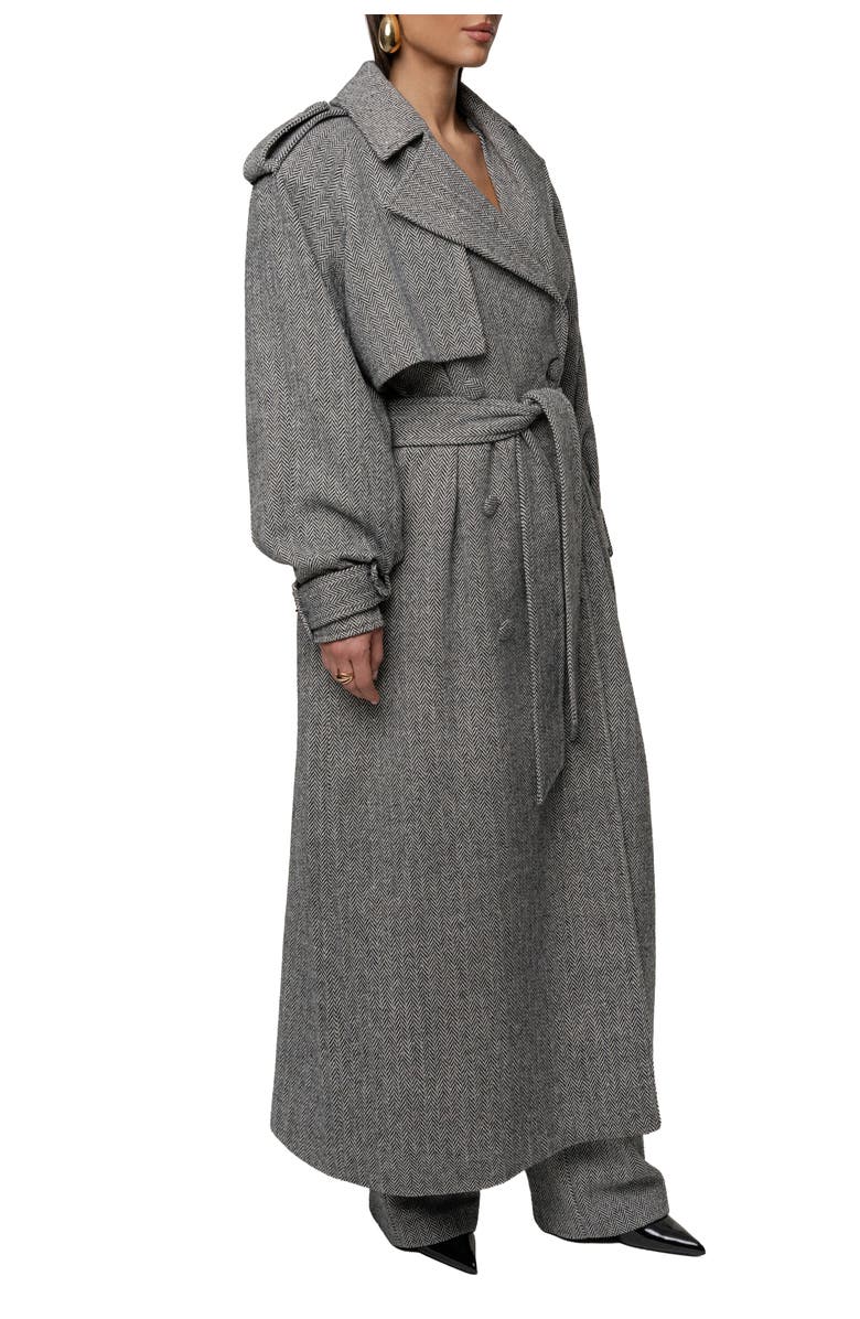 JLUXLABEL Herringbone Oversized Trench Coat, Alternate, color, Black