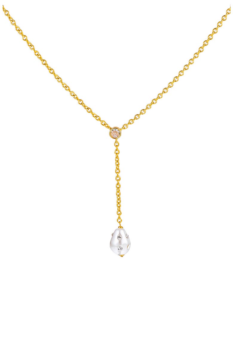 Isla Faux Pearl Lariat Necklace, Main, color, GOLD