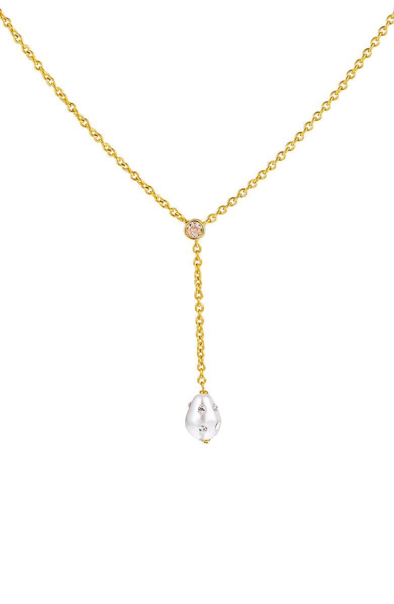 EYE CANDY LOS ANGELES Isla Faux Pearl Lariat Necklace, Main, color, Gold