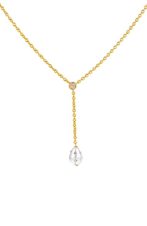 Isla Faux Pearl Lariat Necklace