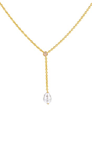 Eye Candy Los Angeles Isla Faux Pearl Lariat Necklace In Gold