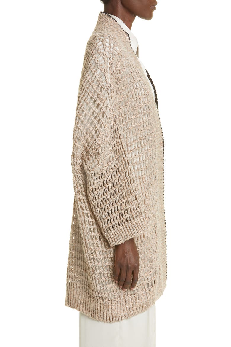 Sequin Open Knit Longline Cardigan, Alternate, color, CIN19 DARK BEIGE