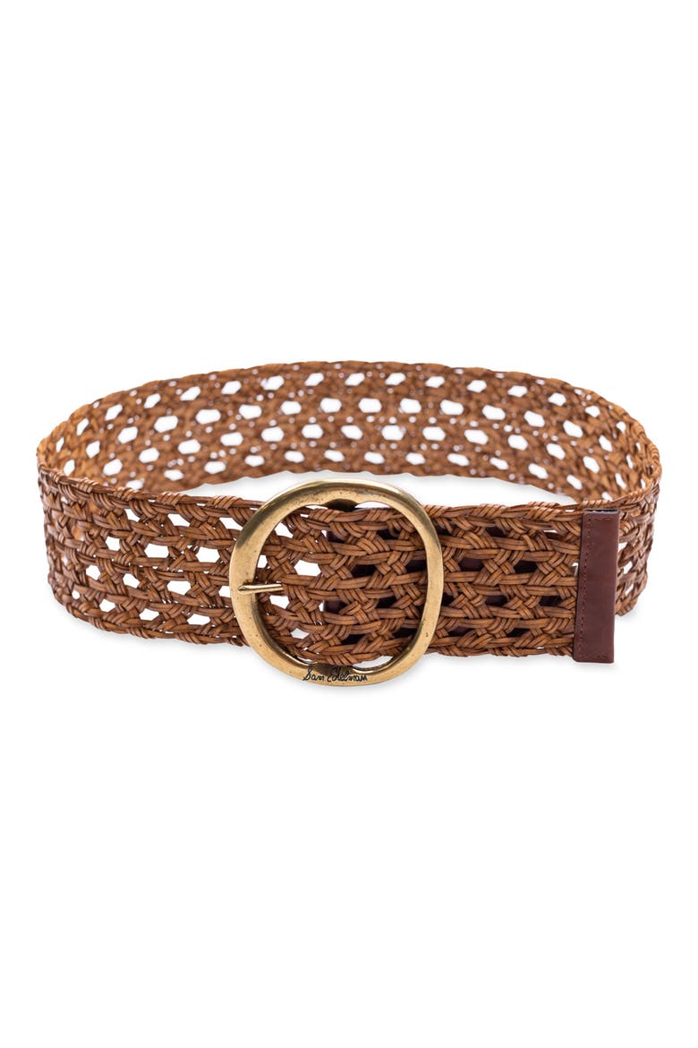 Woven Leather Belt, Main, color, BROWN