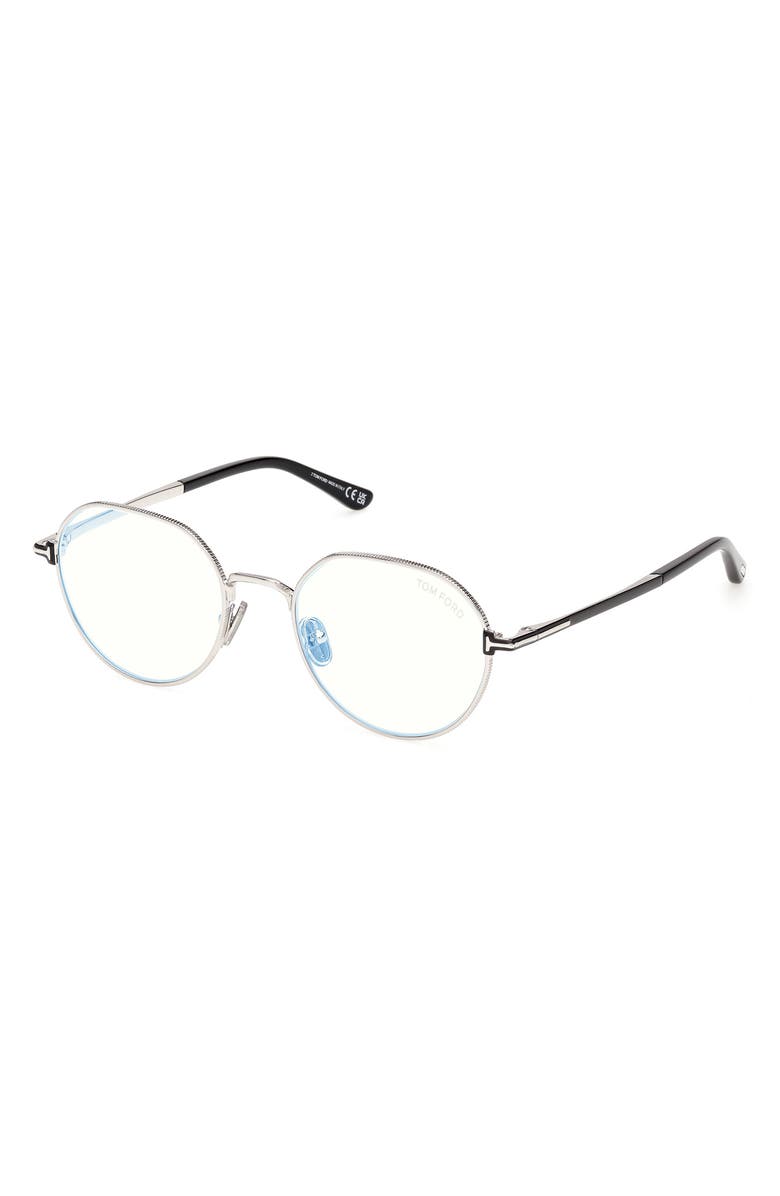 TOM FORD 51mm Round Optical Glasses, Alternate, color, Shiny Palladium / Shiny Black