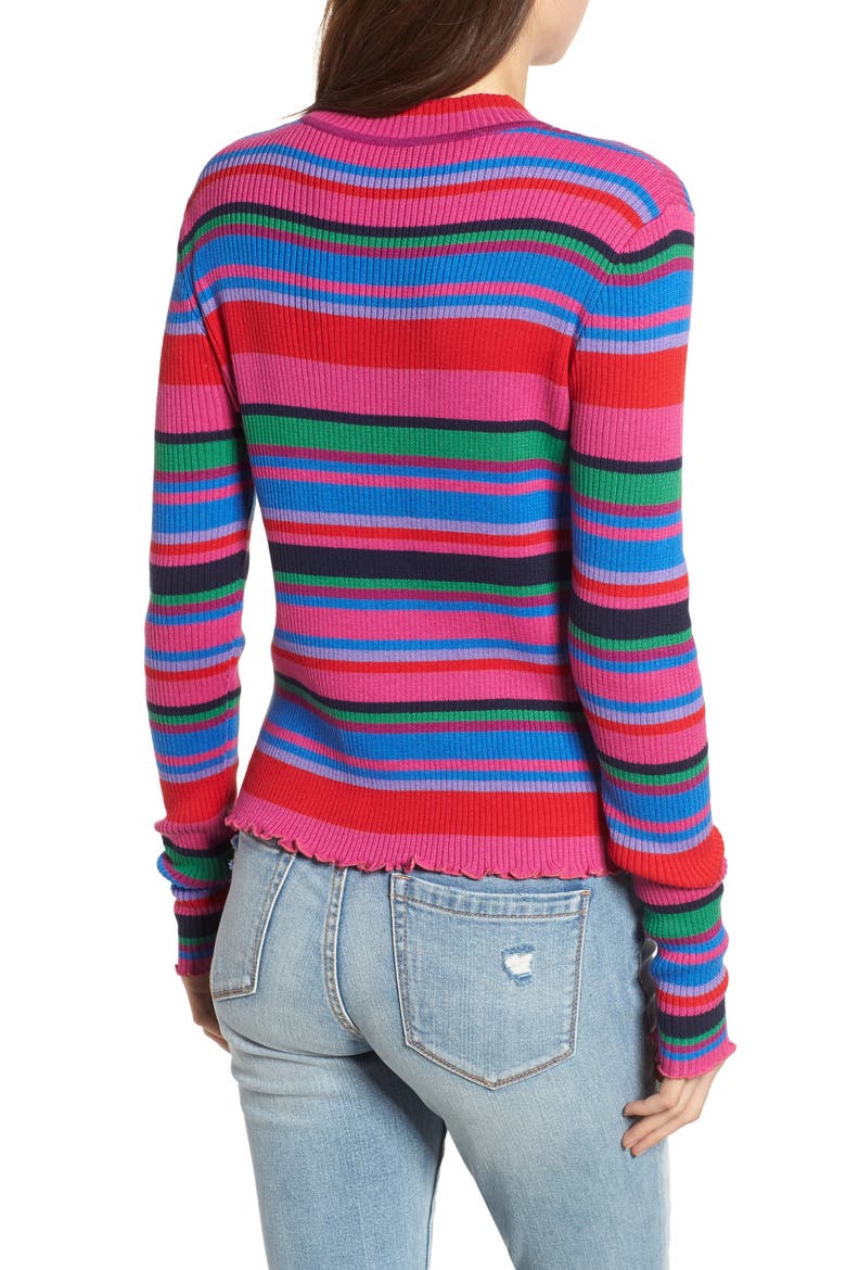 Ribbed Lettuce Edge Stripe Sweater, Alternate, color, PINK CYCLMAMEN MULTI STRIPE