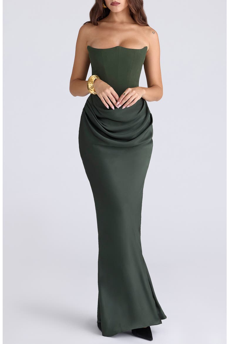 house of cb strapless dress Clothing : Maxi Dresses : 'Adrienne' Lime Gown The architectural sculpted bodice is perfectly boned to cinch your waist and contrasted by the full House of CB Bridal Collection