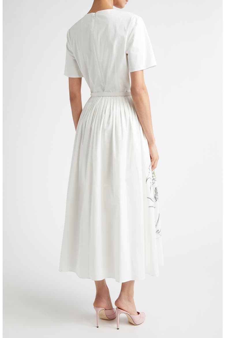 Foxglove & Dandelion Sketch Belted Stretch Cotton Poplin Midi Dress, Alternate, color, WHITE MULTI