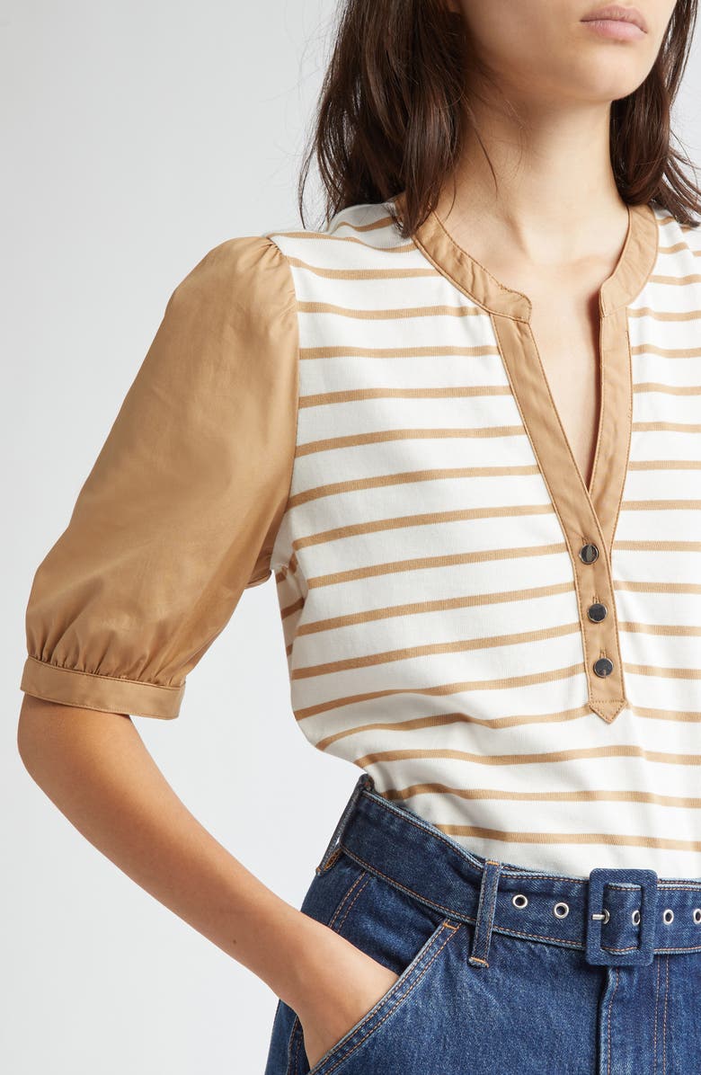 Veronica Beard Kellie Stripe Top, Alternate, color, Off White/Khaki