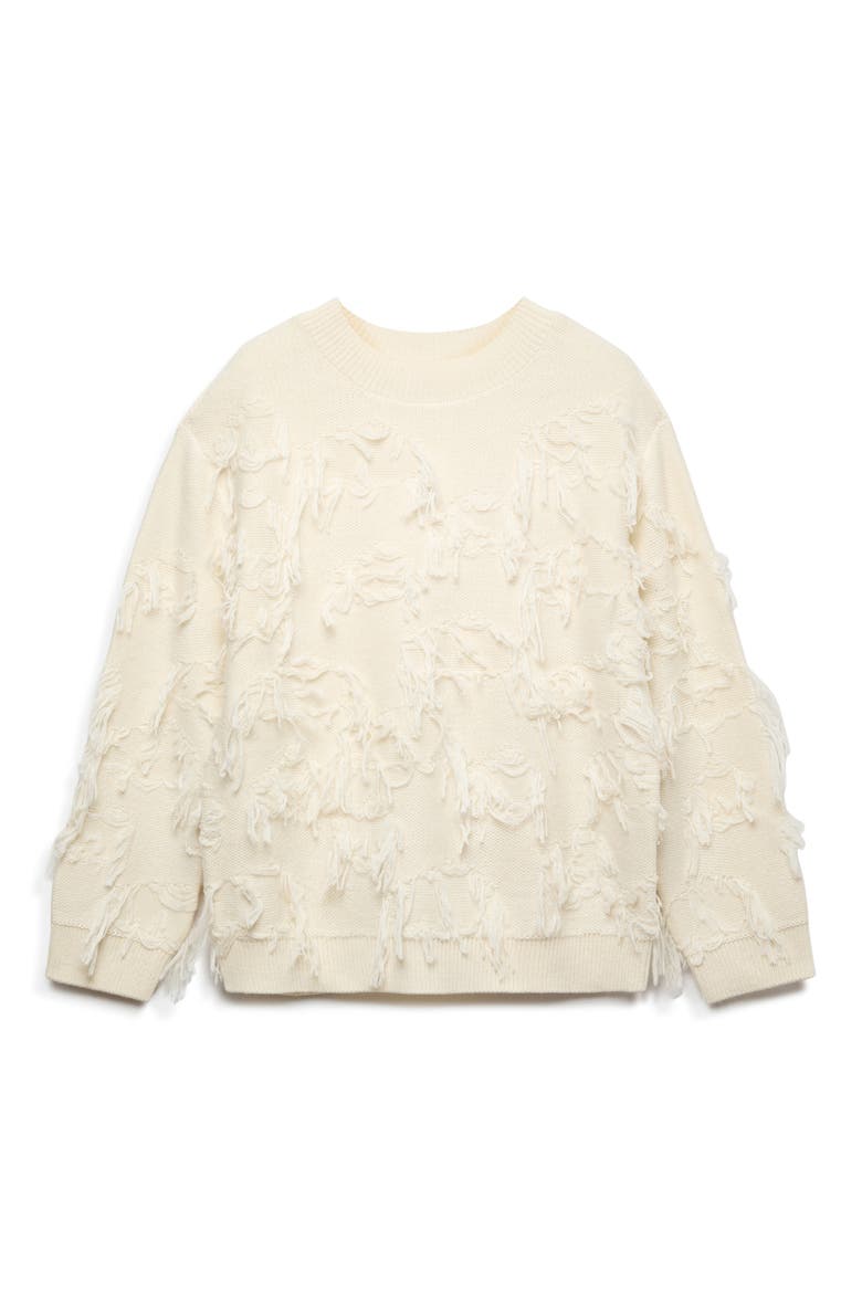 Fringe Crewneck Sweater, Alternate, color, CREAM