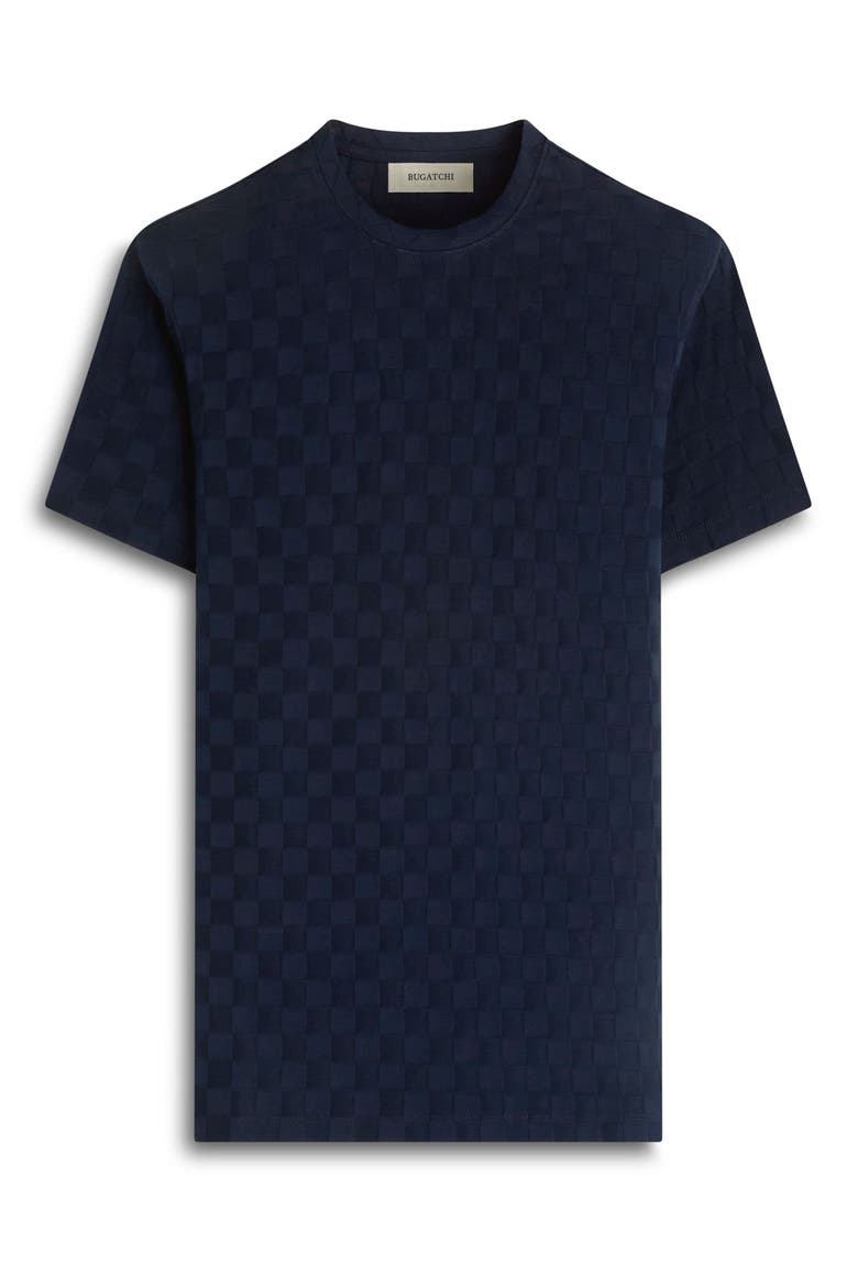 Crewneck Jacquard Checkerboard T-Shirt, Alternate, color, NAVY