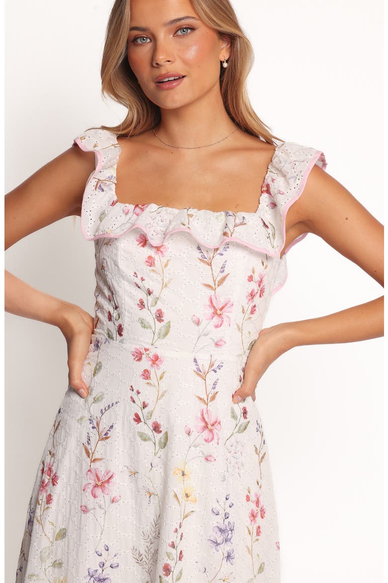 Lucille Floral Print Midi Dress, Alternate, color, WHITE FLORAL