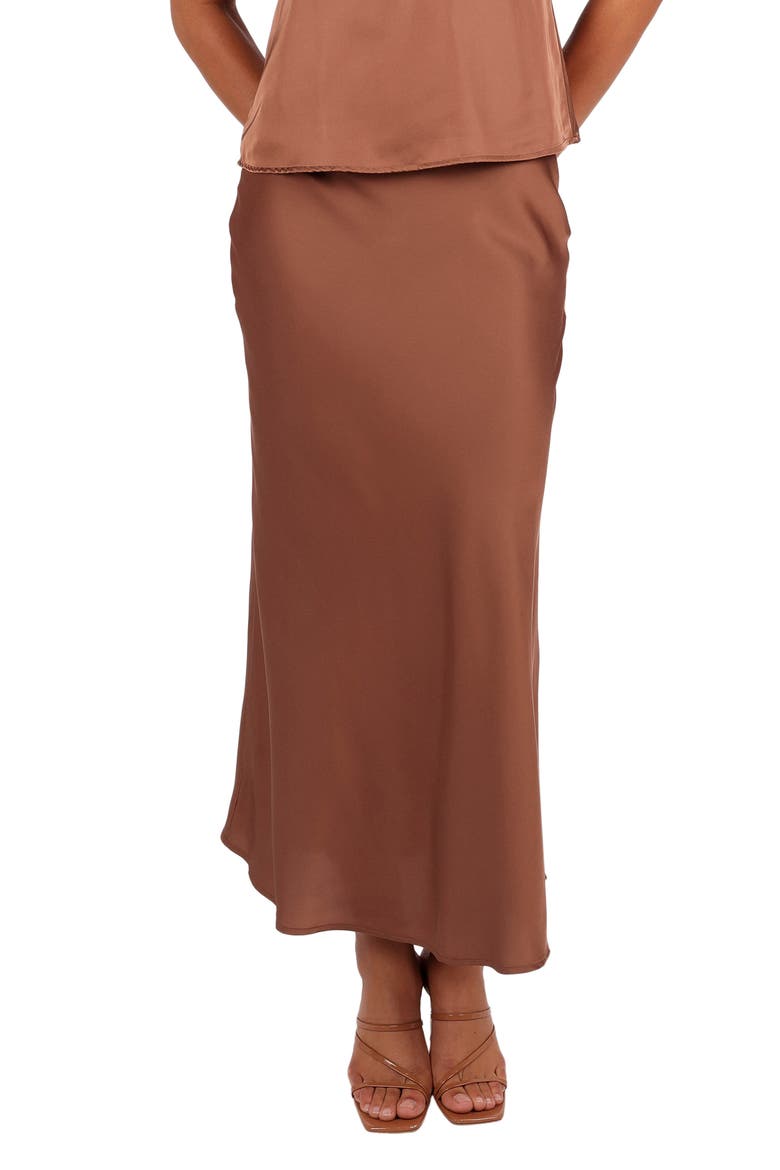 Nellie Satin Maxi Skirt, Main, color, BANKSIA BROWN