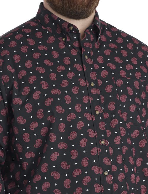 Harbor Bay By Dxl Big & Tall Easy-care Paisley Print Sport Shirt In Black