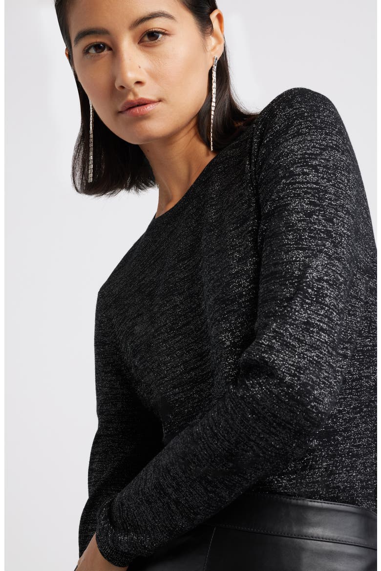 Sparkle Crewneck Sweater, Alternate, color, BLACK- SILVER LUREX