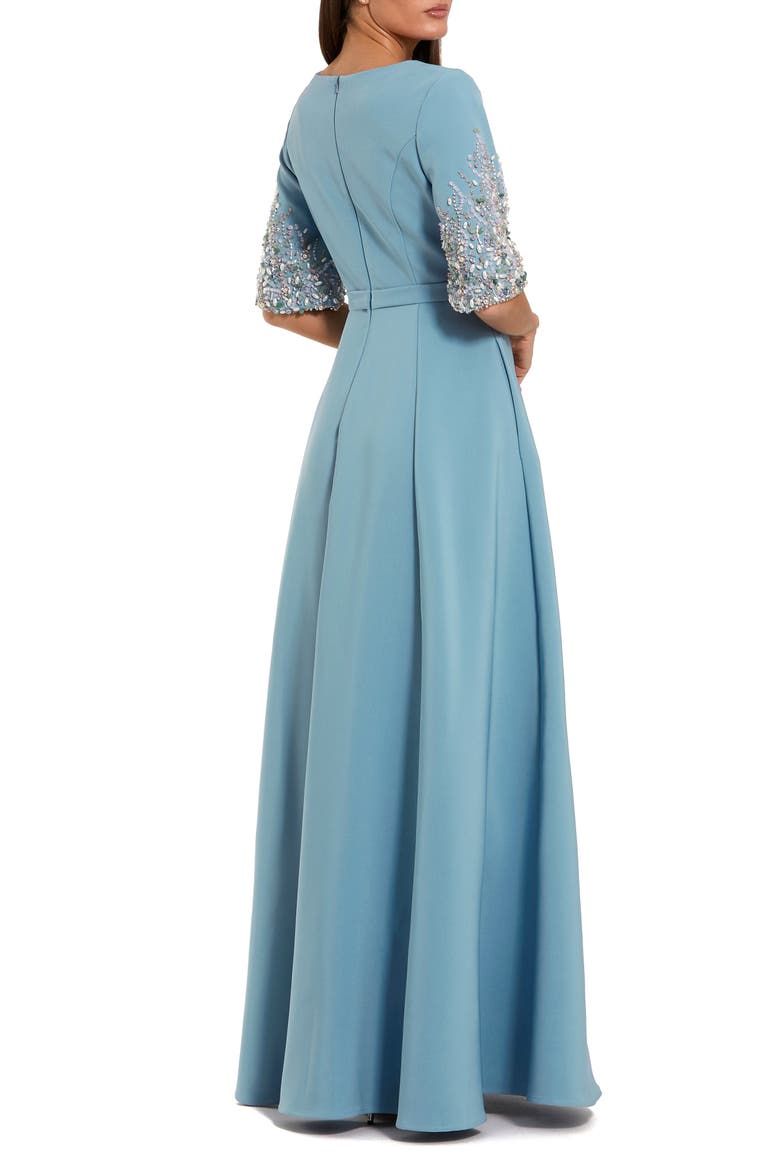 Women's 3/4 Sleeve Crepe Gown With Sleeve Embellishments, Alternate, color, French Blue