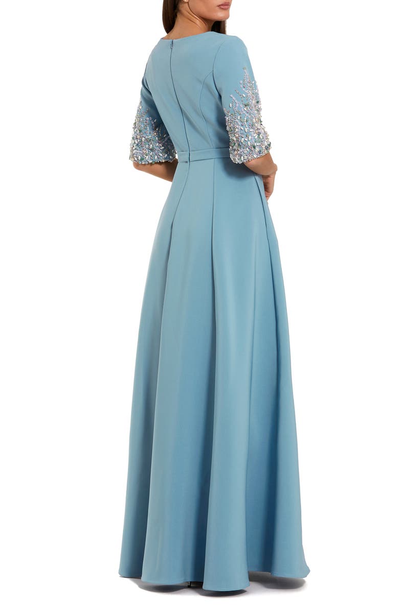Mac Duggal Women's 3/4 Sleeve Crepe Gown With Sleeve Embellishments, Alternate, color, French Blue