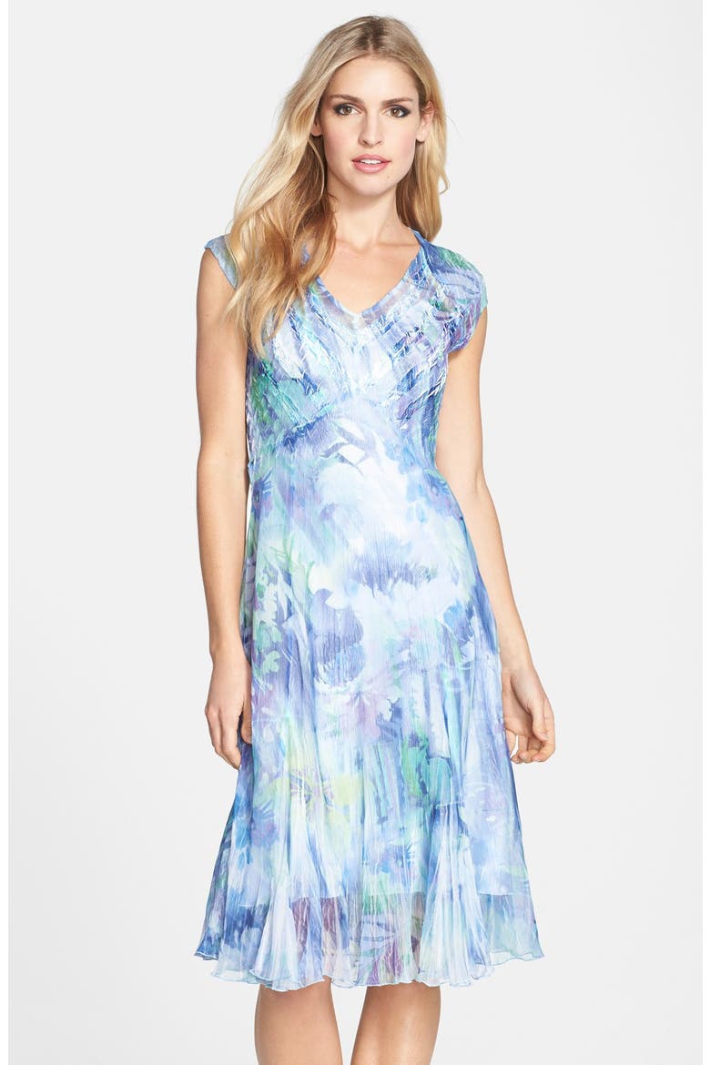 Print Chiffon & Charmeuse A-Line Dress, Main, color, CERULEAN